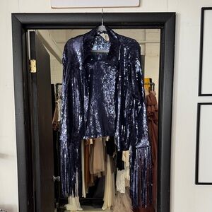 Sequin Fringe Jacket style Rack navy blue M/L